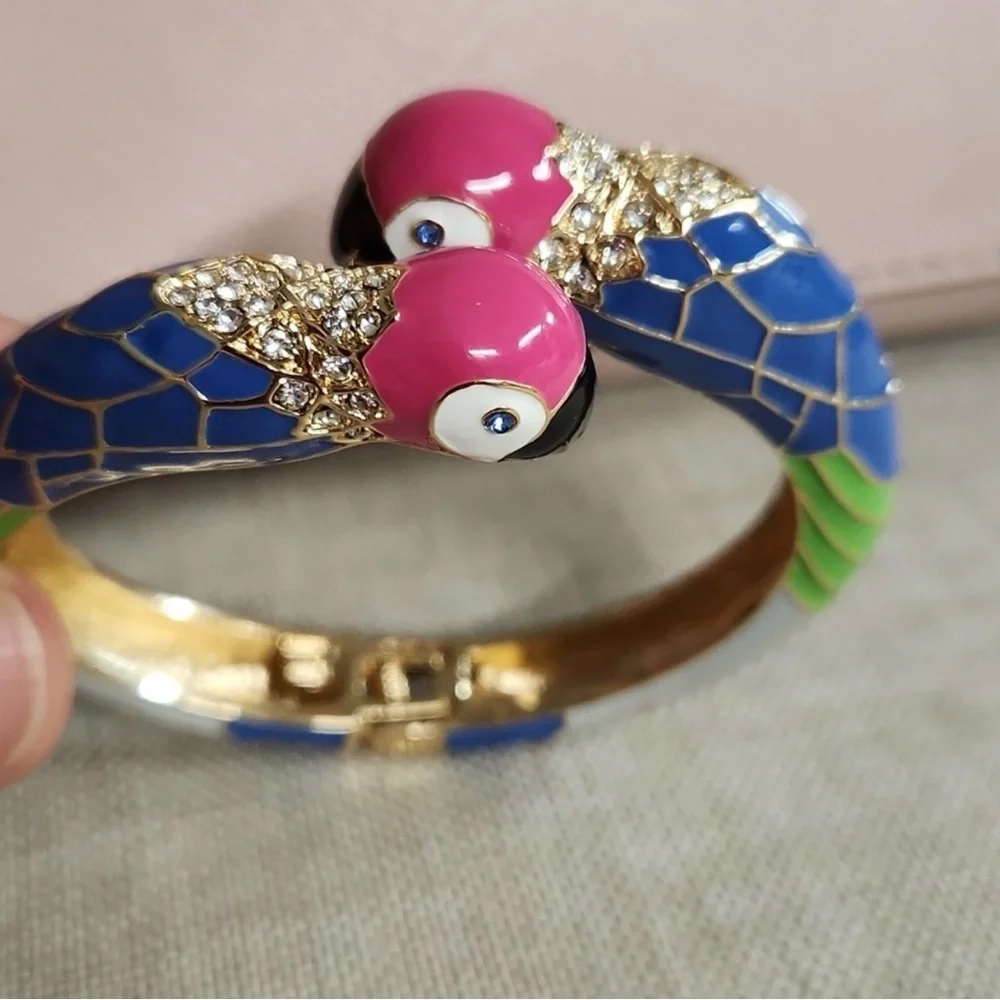 Tropical Parrot Enamel Hinged Bangle Bracelet Colorful Statement (BR1212/5)